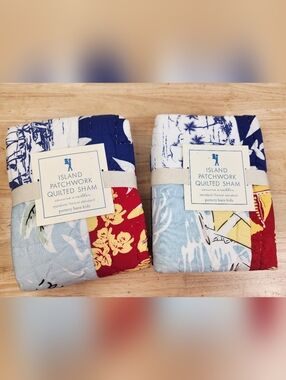 Pottery Barn Kids Island Patchwork Quilted Pillow Shams Set of 2 NOS Nautical